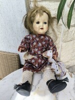 Antik baba kedves arcú Massé üveg szemű síró jelzett A.M. Armand Marseille. 54 cm