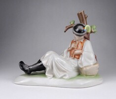1W702 Fekvő furulyázó juhász Zsolnay porcelán figura 19 cm