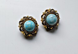 Antik aranyozott türkiz hatású köves klipsz, fülbevaló