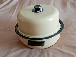 Gőzölő edény krémszínű zománcbevonatú tapadásmentes száraz főző edény készlet 1970- retro