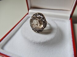 Régi ezüst gyűrű csiszolt füstkvarc kővel