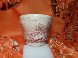 Angol jelenetes porcelán cukortartó , fül nélküli  csésze,  pink