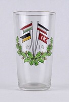 1X375 Antik festett üveg Első világháborús emlékpohár a Központi hatalmak zászlóival 12 cm