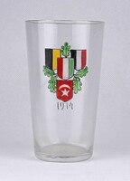 1X376 Antik festett üveg, I. világháborús emlékpohár a Központi hatalmak lobogóival 12 cm