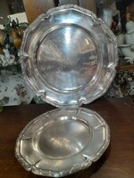 Régi Ezüstözött Alpakka Jelzett Szecessziós Kínáló Tál,Tányér Pár.30 cm,21 cm.