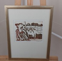 (K) Burai István rézkarc művészpéldány  34x44 cm kerettel.