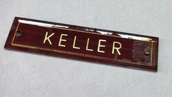 Ritka üveg ajtótábla: KELLER (névtábla, üveg tábla, üvegkép)