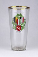 1X377 Antik festett üveg, I. világháborús emlékpohár a Központi hatalmak lobogóival 16.7 cm