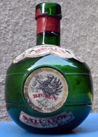 Antik Braun Salvator gyomorkeserű likőrös üveg sérült cimkével  Braun testvérek Bp 1839 felirat 12cm