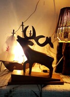 Retro, tömör fa szarvas szobor, dekoráció