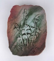 1X371 Katona Endre: virágos kerámia falitál 26 x 22.5 cm