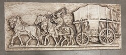 Lovaskocsi jelenetet ábrázoló falidísz dombormű 62cm* 25cm
