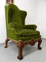 136 cm tényleg hatalmas jó formájú klasszikus antik Bergere mesemondó vagy olvasó füles fotel