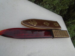 Különleges és szép bakelit - made in Italy felirattal - levélbontó kés valódi bőr tokkal