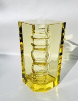 SKLO Union - Vaclav Hanus cseh művész modernista citrin sárga üveg váza 1970-es évek