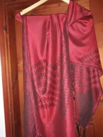 Új Pashmina /selyem+gyapjú/, nagyméretű, rozsdabarna színű, nyomott mintás női sál/stóla 70 x 170 cm