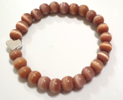 MACSKASZEM ÜVEG KARKÖTŐ,szív hematit DÍSSZEL