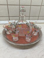 Retro üveg kézzel festett likőrös készlet hozzáillő tálcával eladó!