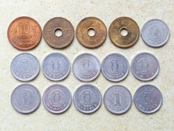 Japán 15 db Különböző Érme 1,5,10 Jen Yen