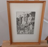 Berki Viola rézkarc 32x45 cm kerettel