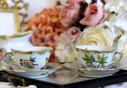 Herendi Viktória VBO mintás porcelán kávés csésze szettek, vitrin állapotban
