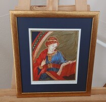 Gyönyörű szignózott litográfia művészpéldány 32x35 cm kerettel