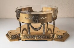 Art Deco Argentor réz gyümölcstál, asztalközép, eredeti üvegbetéttel