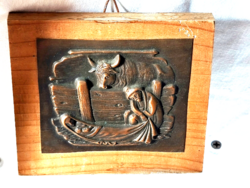 Vintage réz dombormű falikép, Jézus születése Betlehemben.