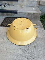 46 cm-es sárga zománcos Zománcozott Vájling , tál Nosztalgia darab falusi paraszti dekoráció