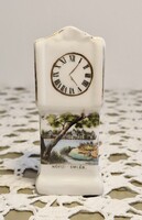 Antik Hévízi- Emlék porcelán óra formájú dísztárgy (városképpel, felirattal)