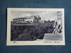 Postcard, Pécs, Mecsek holiday resort, hotel, French monument view, detail, 1955-