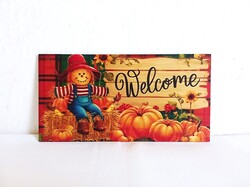 Őszi ajtódísz, fa üdvözlő tábla, fali dekoráció, 20 x 10 cm