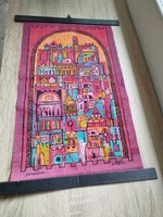 Jerusálem emlék,   festett  fali vászonkép