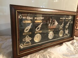 KÉP - HAJÓS - 3 D - 60 cm - ÓRA - BAROMÉTER - stb. - FA - RÉZ - ÜVEG - PAMUT - 60 x 29 x 5 cm