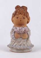 1W781 Antalfiné Szente Katalin : Kislány virágokkal kerámia figura 12.7 cm