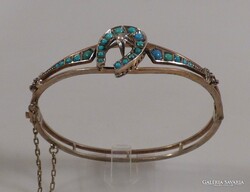 Antik szecessziós ezüst türkiz gyöngy karperec 1900 körül.