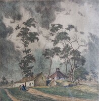 Bajor Ágost (Bayer Ágoston): Tanya -színezett rézkarc 1929-ből