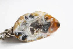 Achát geode kristály kulcstartó , 4 x 2,3 x 2 cm + függesztő , ásvány , drágakő