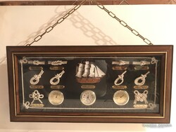 KÉP - 60 cm - 3 D - HAJÓS - ÓRA - BAROMÉTER - stb. - FA - RÉZ - 60 x 29 x 5 cm