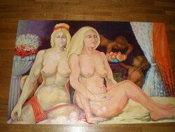 SZUPER ÁRON : A HIRES  : BORBÉLY BÉLA  CSODÁLATOS FŐ MŰVE  : NŐI AKT FESTMÉNY . 80 cm X 120 cm