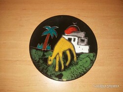 Iparművész art deco Egyiptomi életkép mázas kerámia falitányér - 17,5 cm (n)