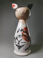 Kokeshi Macska - kézzel készített, egyedi festéssel