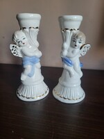 Bájos, Vintage Porcelán-Kerámia Angyal Pár Gyertyatartó