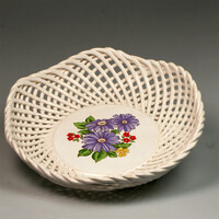 Bodrogkeresztúri Kerámia tál virág mintával és áttört rácsos díszítéssel