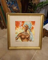 Friedel Auer Miehle antik festménye! Afrikai nő!