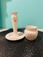 Zsolnay virágmintás gyertyatartó és mini kaspó