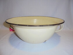 Régi  vajszínű zománcos vajling - népi, paraszti dekoráció