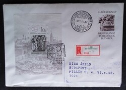 FF3871a / 1987 Bélyegnap - Oszlopfő Mátyás királykönyvtárából blokk FDC-n futott ajánlott levélen