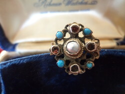 Antik barokkgyögyös gránát és türkizköves bross 2,0 cm