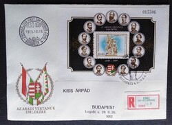 FF4002a / 1989 Aradi Vértanúk emlékére blokk FDC-n futott ajánlott levélen